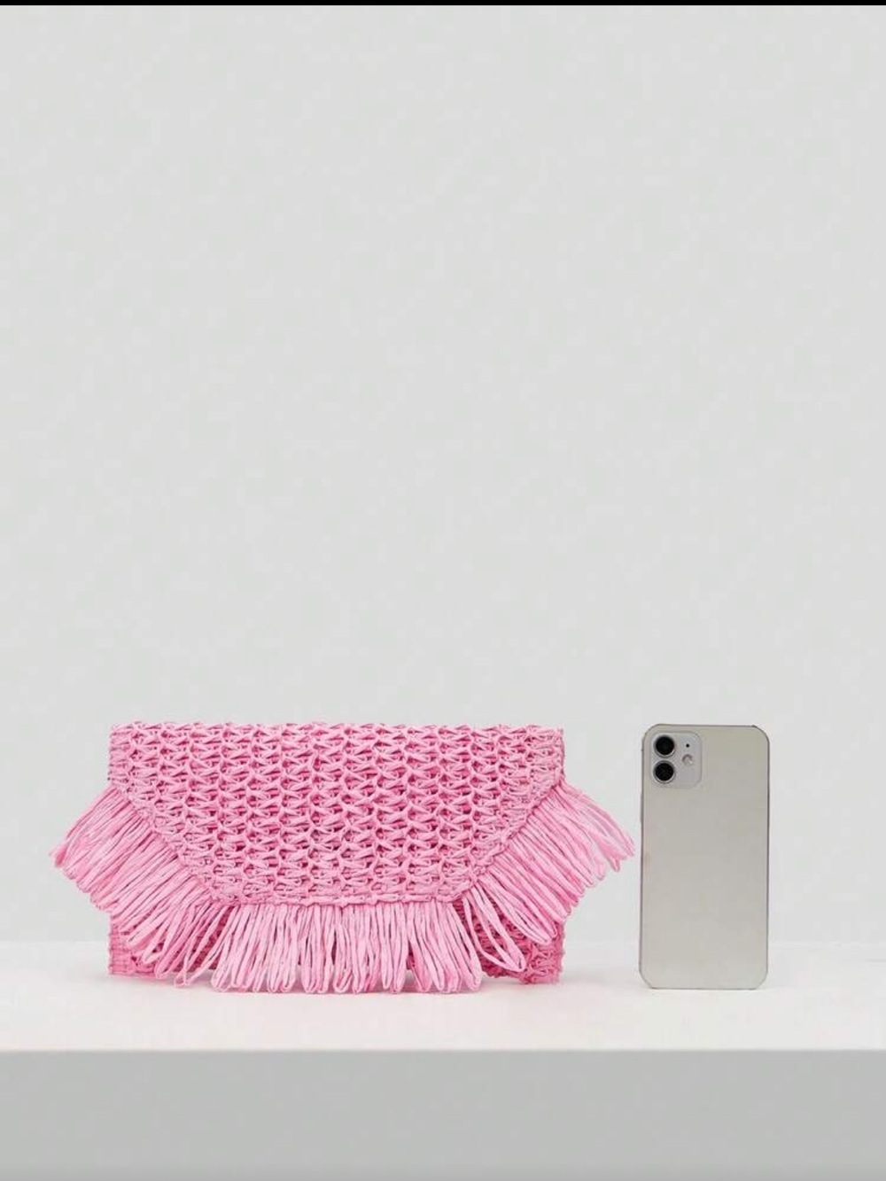 Baby Pink Crochet Fringe Clutch - Picture 5 of 8